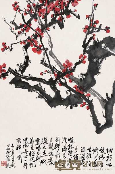 于希宁  红梅图 镜心 69×45.6cm